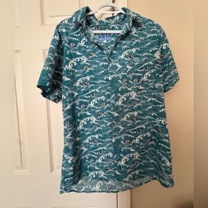 Stylish Men's Teal Wave Pattern Shirt